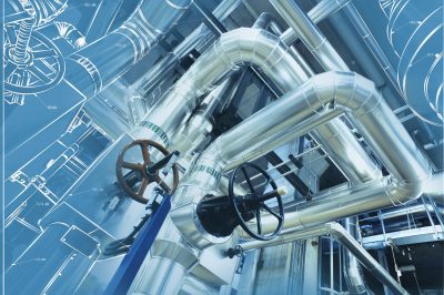 Equipment, cables and piping as found inside of a modern industrial power plant